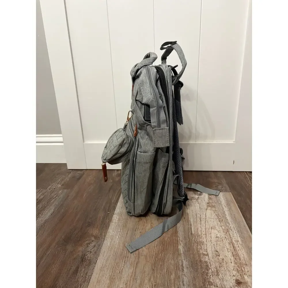 Good Mum Gray Backpack Diaper Bag Adjustable Strap changing station USB NWOT